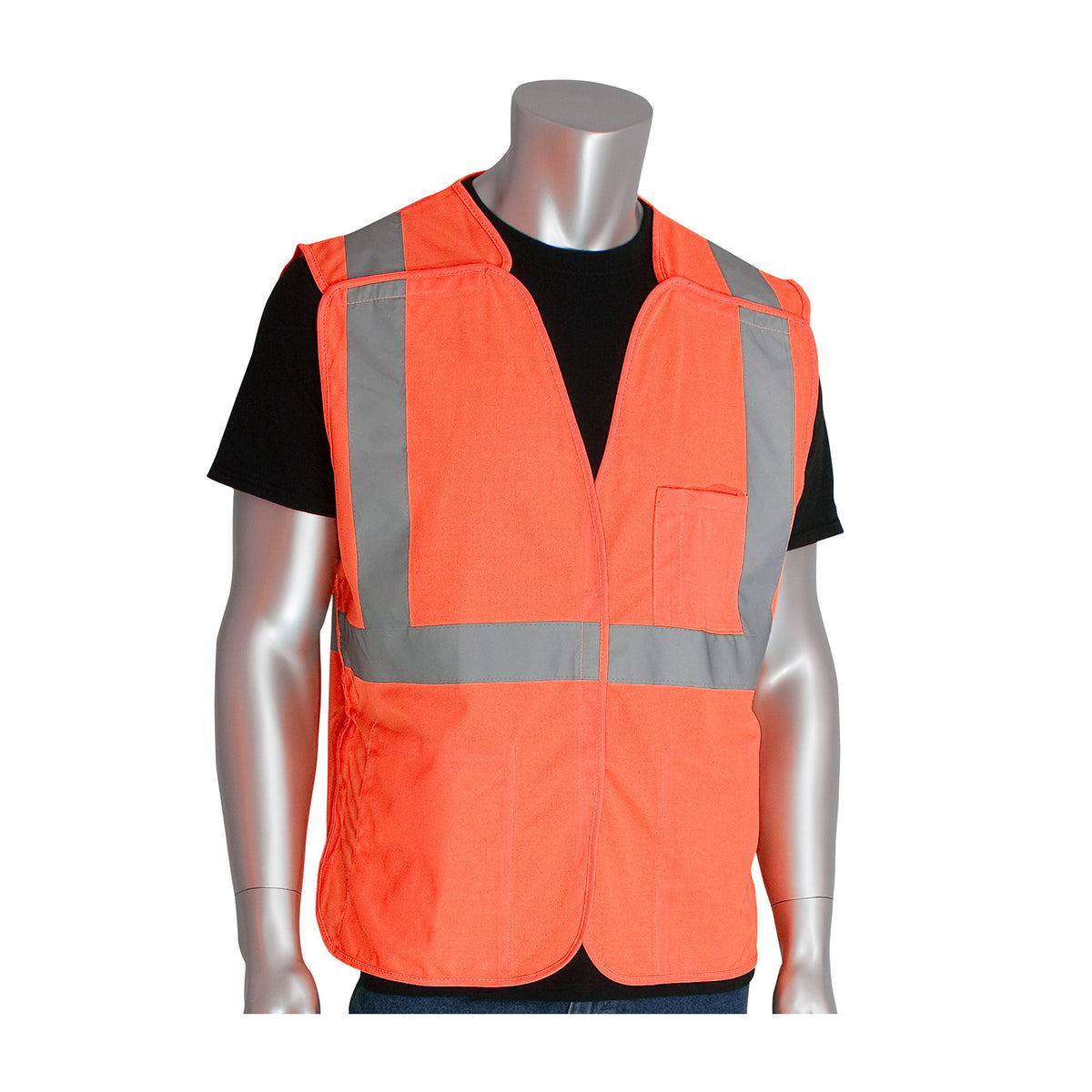PIP 302-5PV Class 2 3-Pocket Solid Breakaway Vest, Orange, front