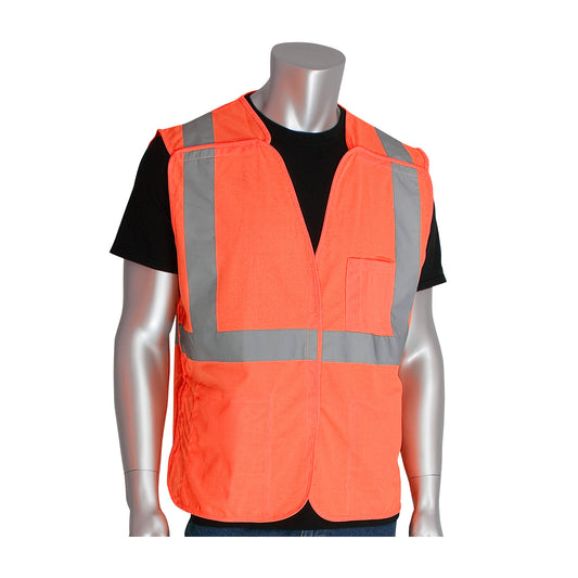 PIP 302-5PV Class 2 3-Pocket Solid Breakaway Vest, Orange, front
