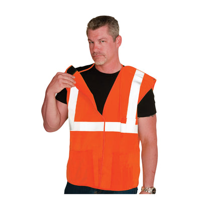 PIP 302-5PV Class 2 3-Pocket Solid Breakaway Vest, Orange, front 4