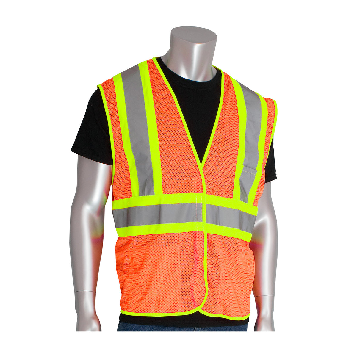 PIP 302-MVAT Class 2 Two-Tone 3-Pocket Mesh Vest, Orange, front