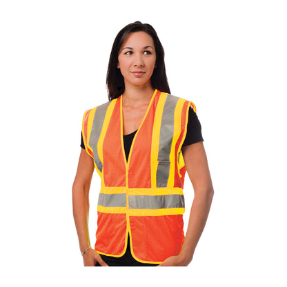 PIP 302-MVAT Class 2 Two-Tone 3-Pocket Mesh Vest, Orange, front 2