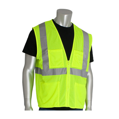 PIP 302-MVGZ4P Class 2 4-Pocket Value Mesh Vest, Lime, front
