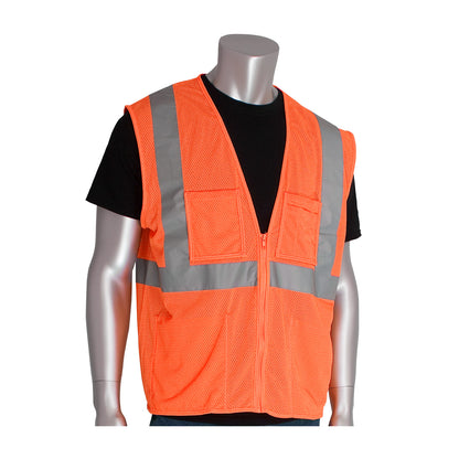 PIP 302-MVGZ4P Class 2 4-Pocket Value Mesh Vest, Orange, front