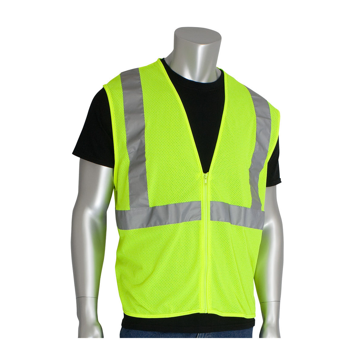 PIP 302-MVGZ Class 2 Value Zipper Mesh Vest, Lime, front