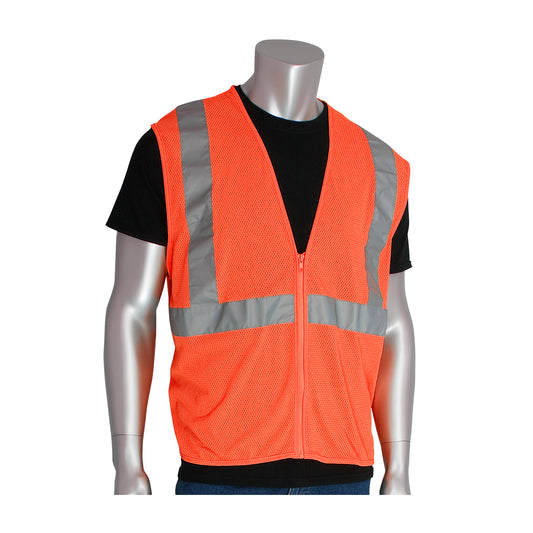 PIP 302-MVGZ Class 2 Value Zipper Mesh Vest, Orange, front