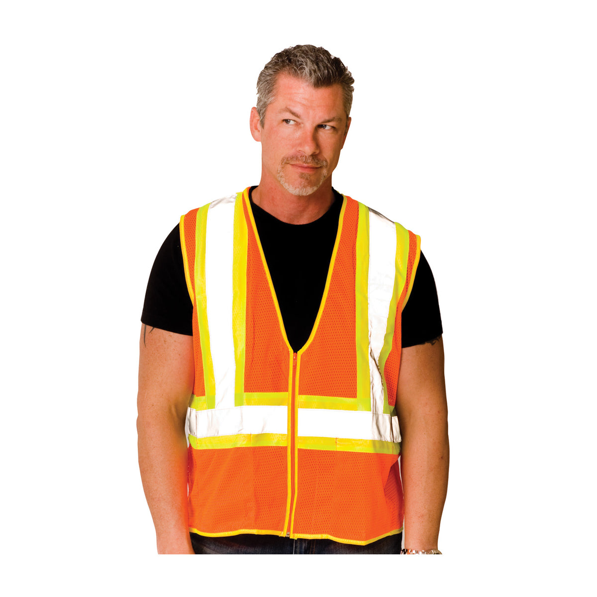 PIP 302-MV Class 2 Value Two-Tone Mesh Vest, Orange, front 2