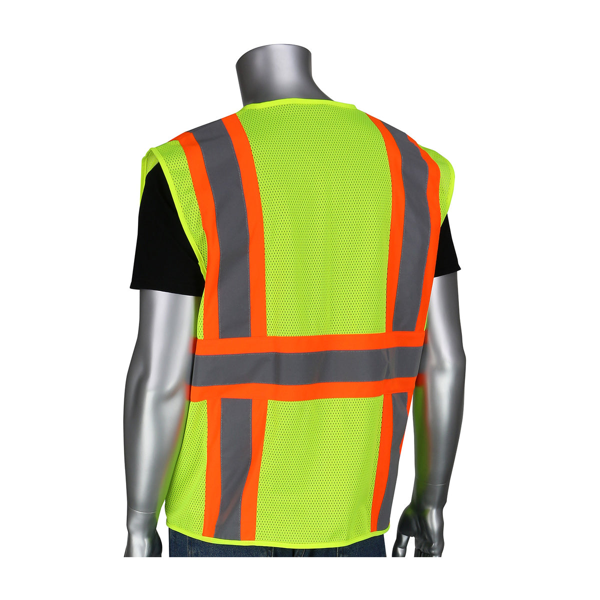 PIP 302-MVZT Class 2 Two-Tone 6-Pocket Mesh Vest, Lime, back