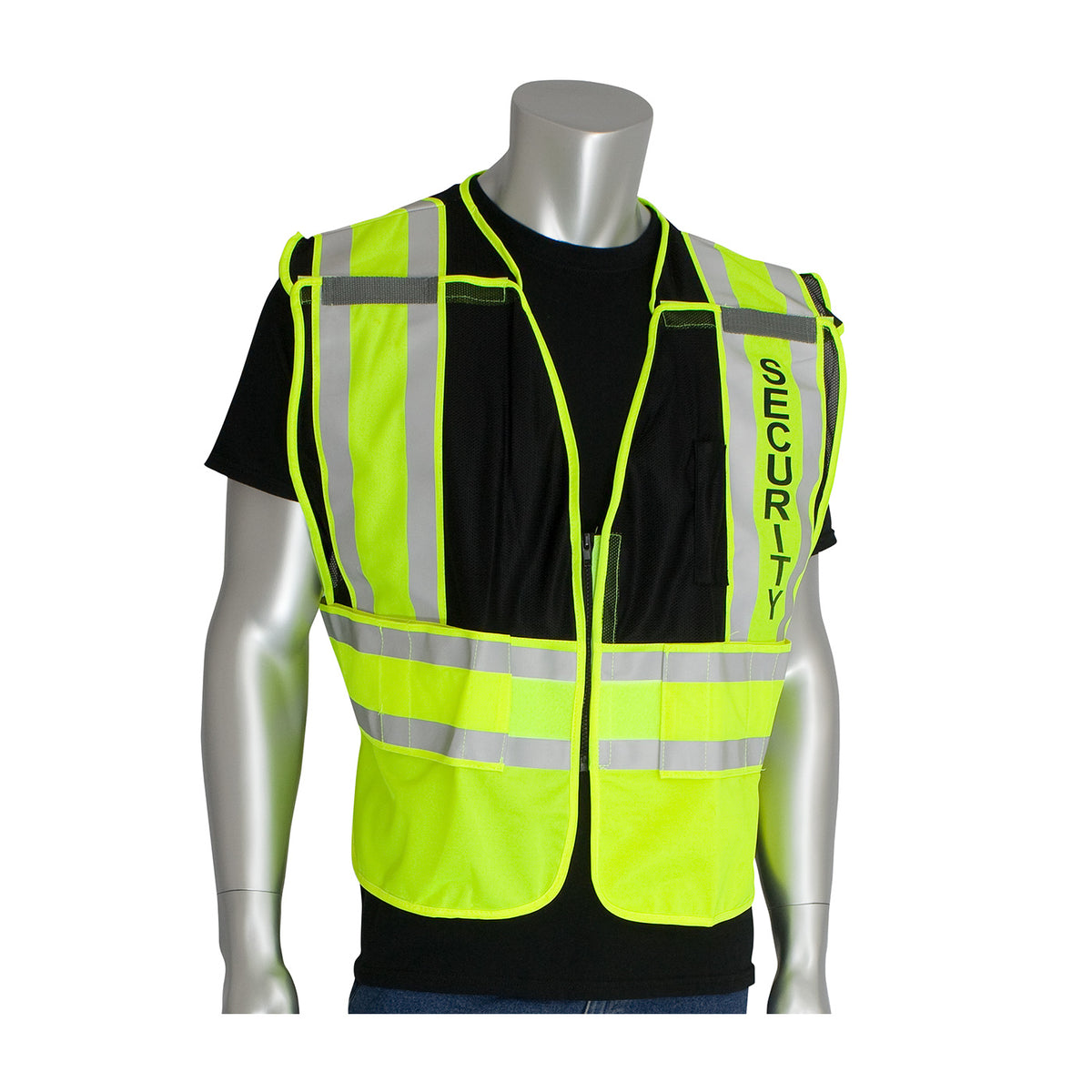 PIP 302-PSV-BLK Class 2 Security Public Safety Vest, Black, front
