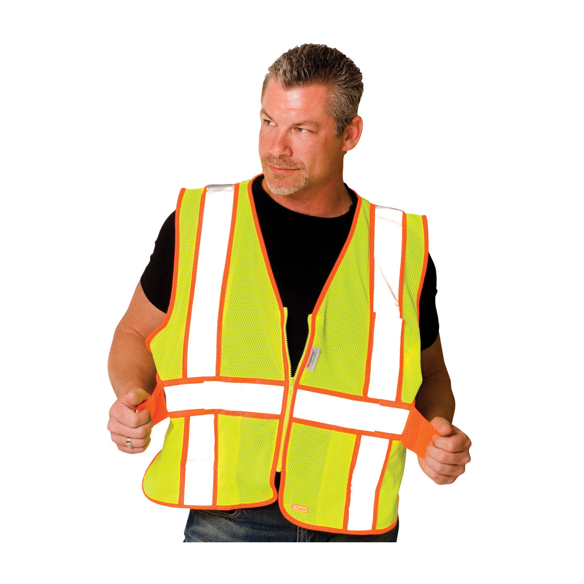 PIP 302-USV5 Class 2 Expandable Two-Tone Mesh Vest, Lime, front 2