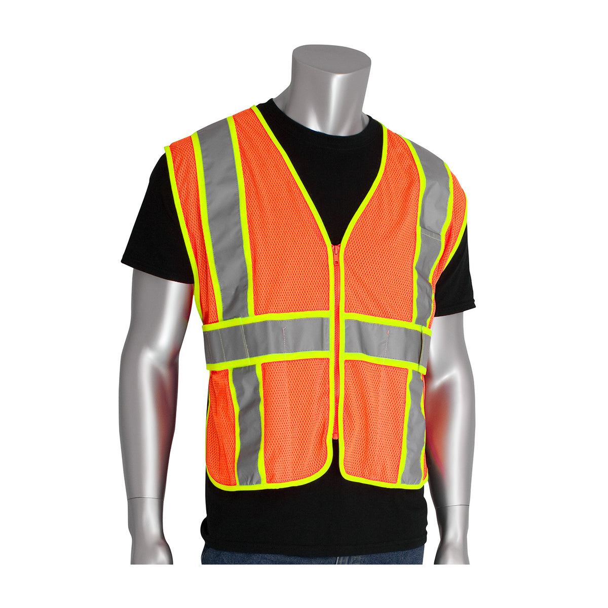PIP 302-USV5 Class 2 Expandable Two-Tone Mesh Vest, Orange, front