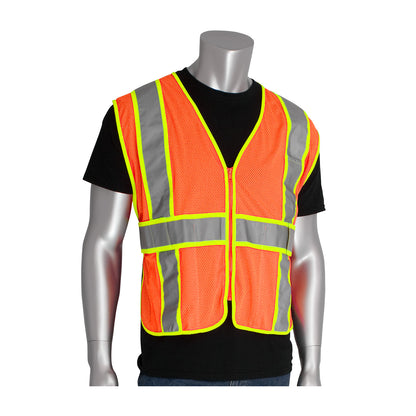 PIP 302-USV5 Class 2 Expandable Two-Tone Mesh Vest, Orange, front