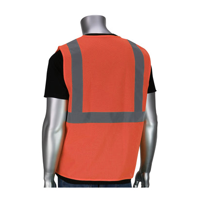 PIP 302-V100 Class 2 Dual-Sized Zipper Mesh Vest, Orange, back