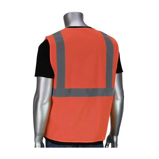 PIP 302-V100 Class 2 Dual-Sized Zipper Mesh Vest, Orange, back
