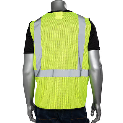 PIP 302-V173B Class 2 3-Pocket Mesh Vest, Lime, back