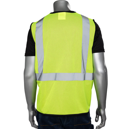 PIP 302-V173B Class 2 3-Pocket Mesh Vest, Lime, back