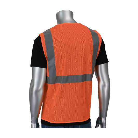 PIP 302-V200 Two Pocket Value Zipper Mesh Vest, orange, back