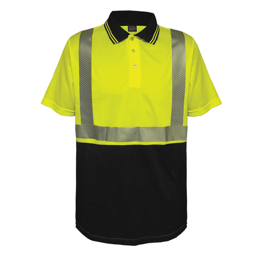 24-302CT ANSI Type R Class 2 Short Sleeve Polo Shirt with Segmented Tape - Lime/Black - Front