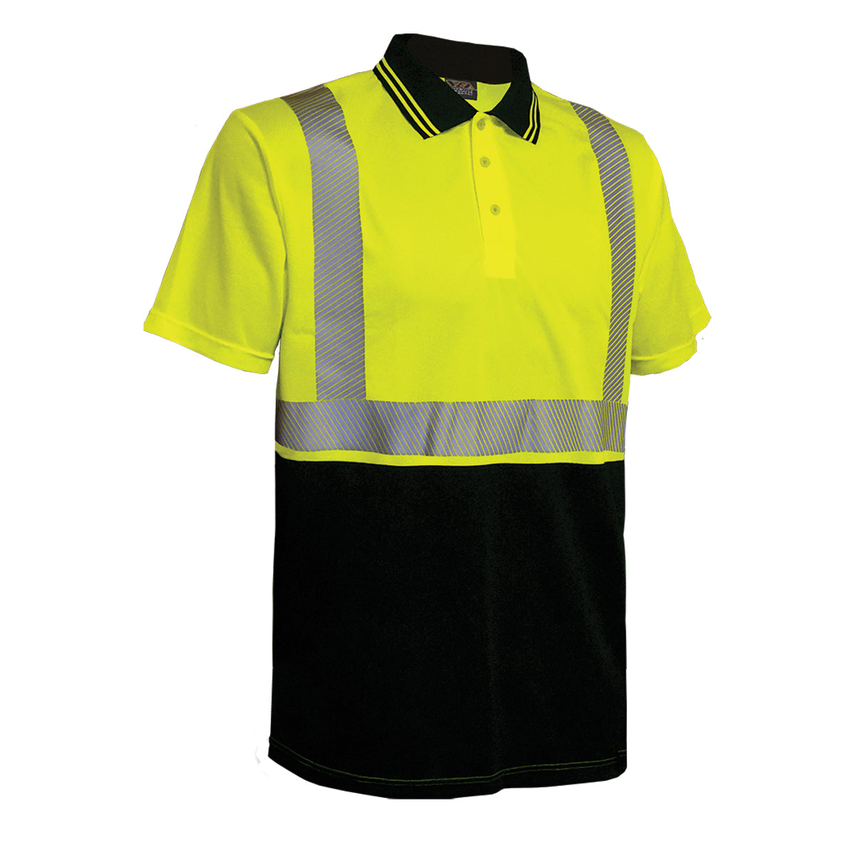 24-302CT ANSI Type R Class 2 Short Sleeve Polo Shirt with Segmented Tape - Lime/Black - Three-Quarter