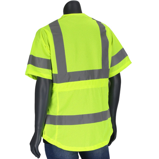 PIP 303-0313 Women's Contoured Vest with Solid Front/Mesh Back and Adjustable Waist, lime, back