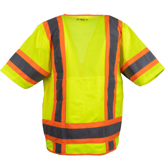 PIP 303-0700 Two-Tone Ten Pocket Surveyors Tech Vest, lime, detail