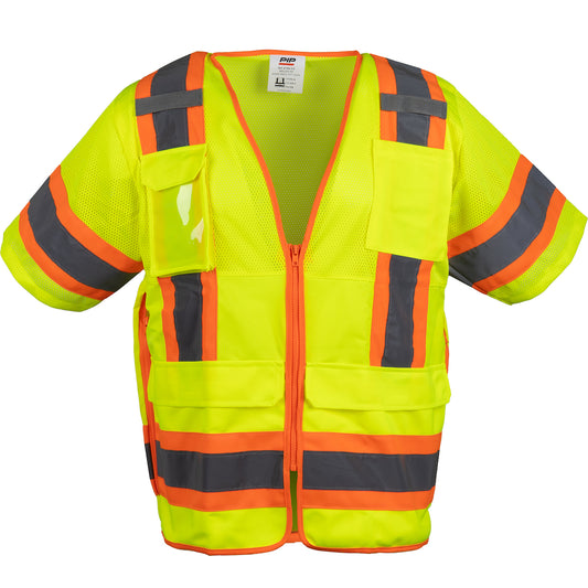 PIP 303-0700 Two-Tone Ten Pocket Surveyors Tech Vest, lime, detail