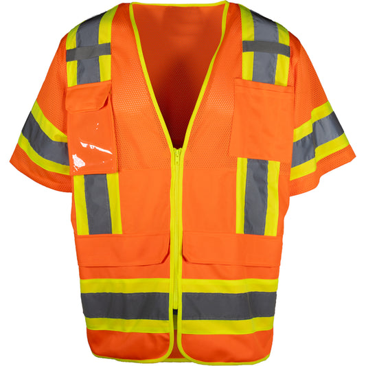 PIP 303-0700 Two-Tone Ten Pocket Surveyors Tech Vest, orange, detail