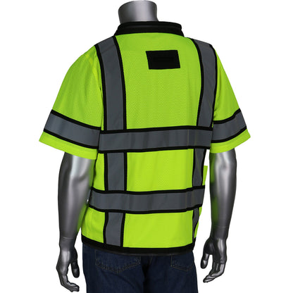 PIP 303-0800D Class 3 Black 11-Pocket Surveyors Vest, Lime, back