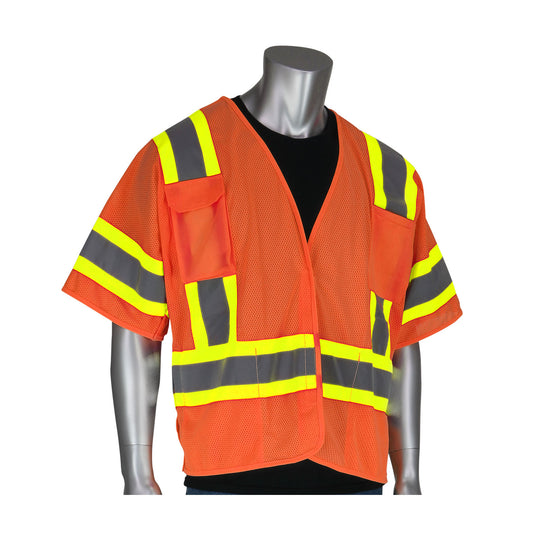 PIP 303-5PMTT Class 3 Two-Tone Breakaway Vest, Orange, front