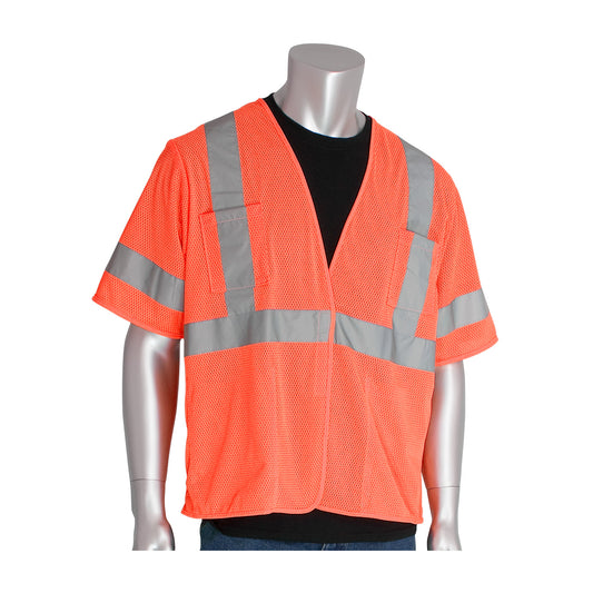 PIP 303-HSVE Class 3 Value 4-Pocket Mesh Vest, Orange, front