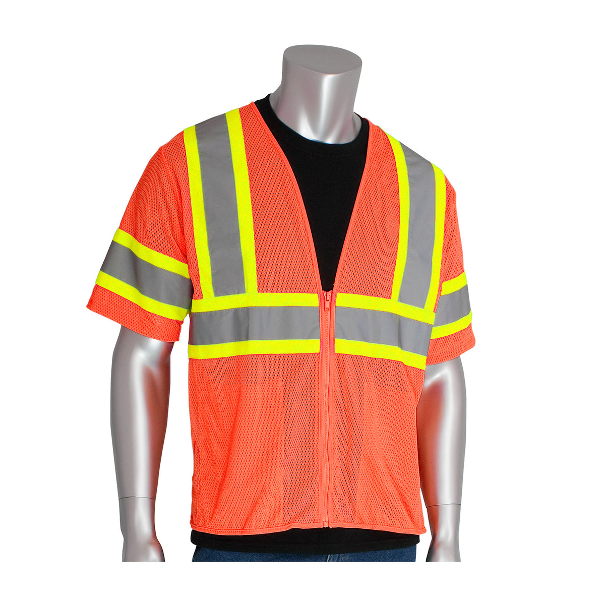 PIP 303-HSVP Class 3 Value Two-Tone Mesh Vest, Orange, front