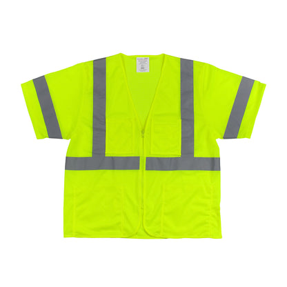 PIP 303-MVGZ4P Class 3 Value 4-Pocket Zipper Mesh Vest, Lime, front 3