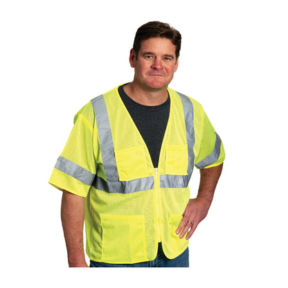 PIP 303-MVGZ4P Class 3 Value 4-Pocket Zipper Mesh Vest, Lime, front 2