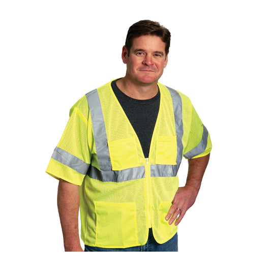 PIP 303-MVGZ4P Class 3 Value 4-Pocket Zipper Mesh Vest, Lime, front 2