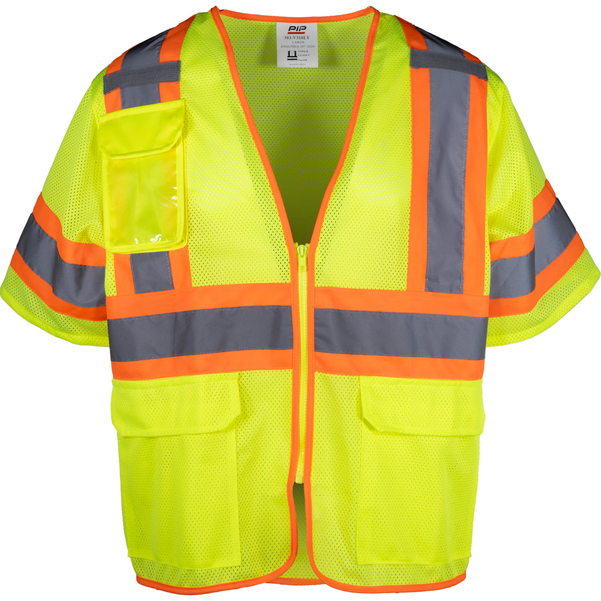 PIP 303-V310 Class 3 Two-Tone Mesh Vest, Lime, front