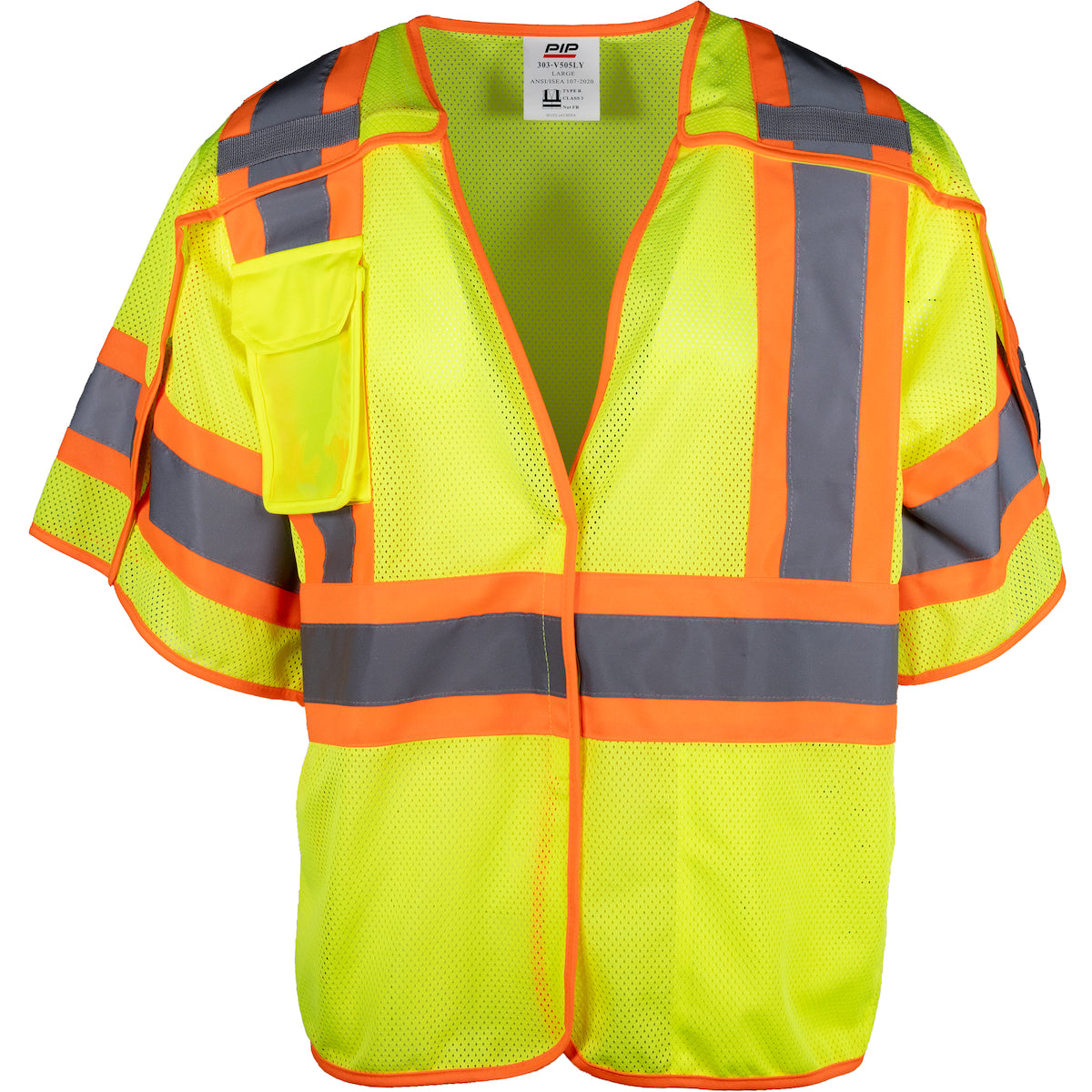 PIP 303-V505 Class 3 Two-Tone Breakaway Vest, Lime, front
