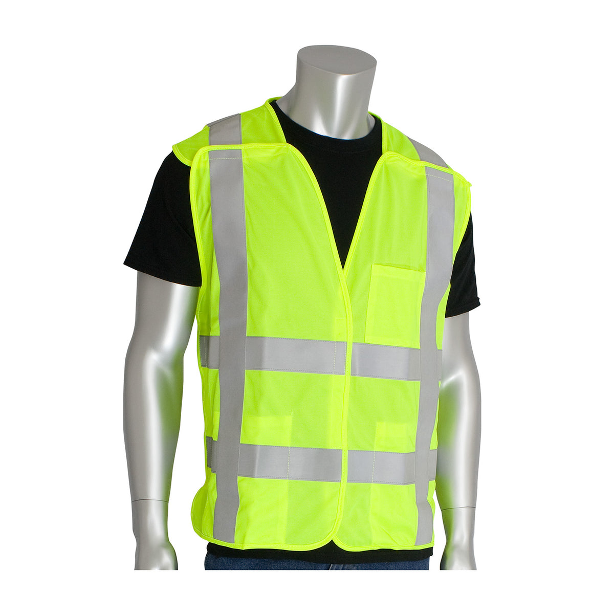 PIP 305-5PVFR Class 2 FR Treated Solid Breakaway Vest, Lime, front