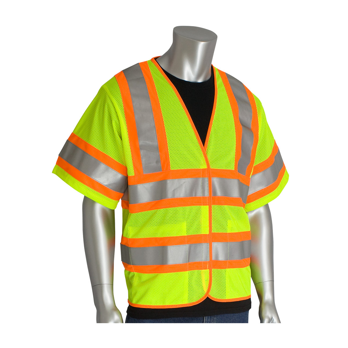 PIP 305-HSVPFR Class 3 FR Treated Two-Tone Mesh Vest, Lime, front