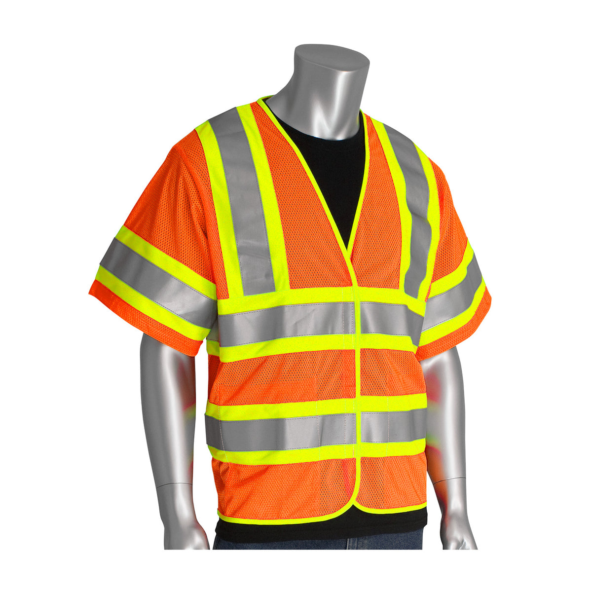 PIP 305-HSVPFR Class 3 FR Treated Two-Tone Mesh Vest, Orange, front