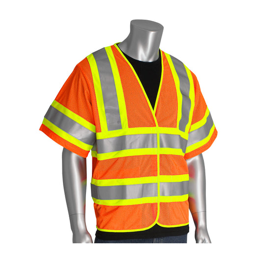 PIP 305-HSVPFR Class 3 FR Treated Two-Tone Mesh Vest, Orange, front