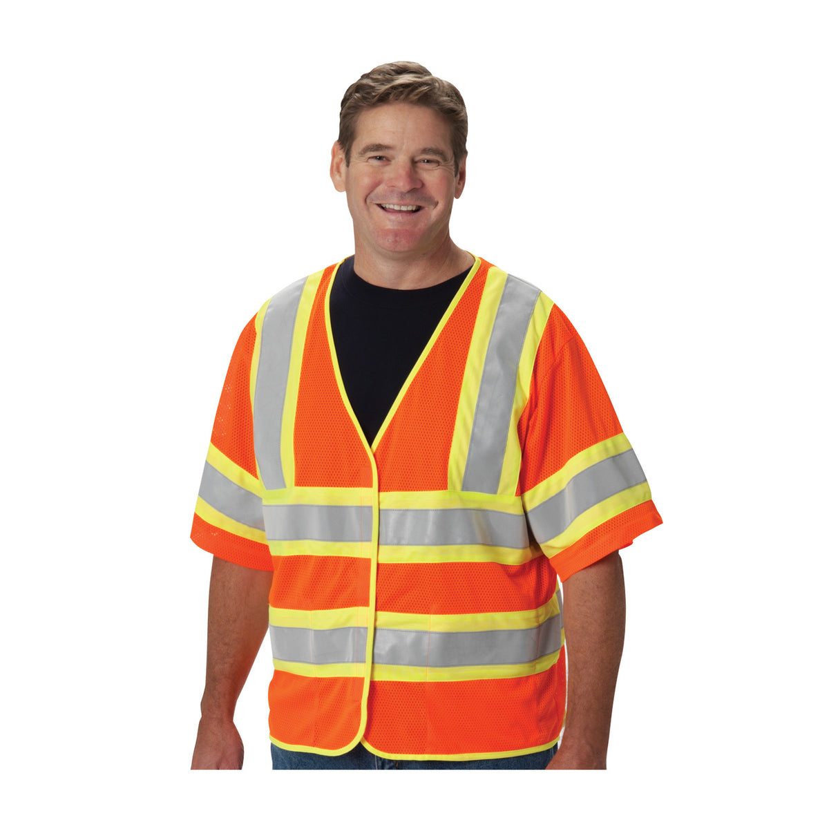 PIP 305-HSVPFR Class 3 FR Treated Two-Tone Mesh Vest, Orange, front 2
