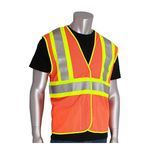 PIP 305-MVFR Class 2 FR Treated Two-Tone Mesh Vest, Orange, front