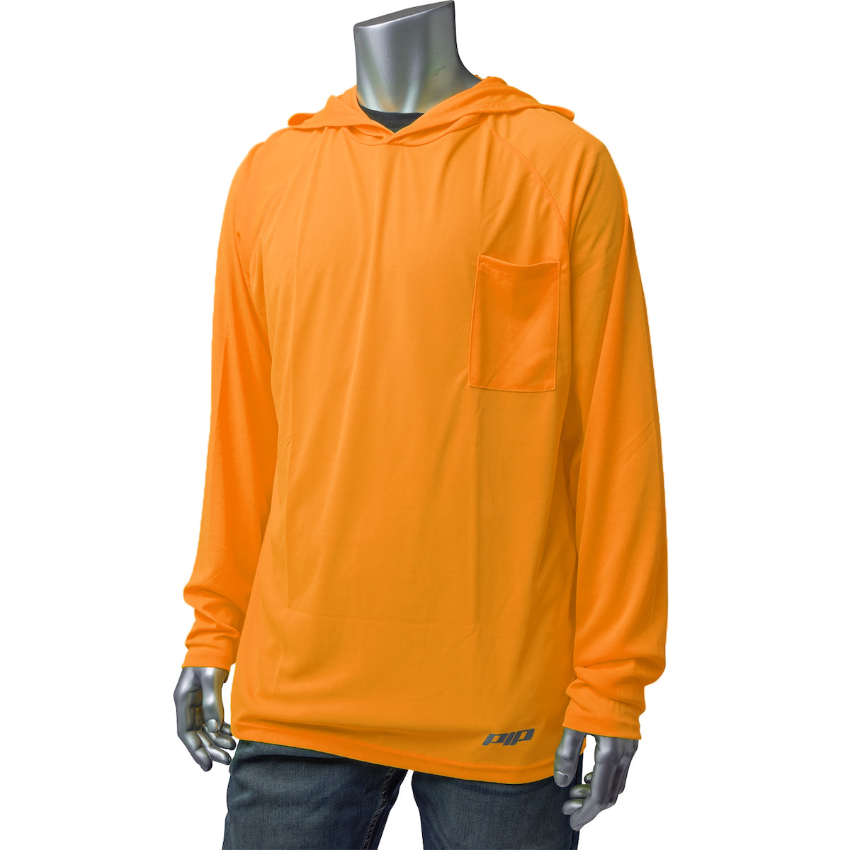 PIP 310-1320 Non-ANSI Hooded Long Sleeve T-Shirt, Orange, front