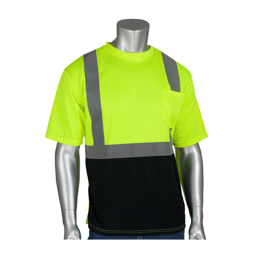 PIP 312-1250B Short Sleeve T-Shirt with 50+ UPF Sun Protection and Black Bottom Front, lime, front