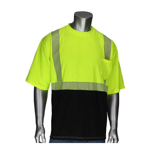 PIP 312-1275B Short Sleeve T-Shirt with Black Bottom Front, lime, front