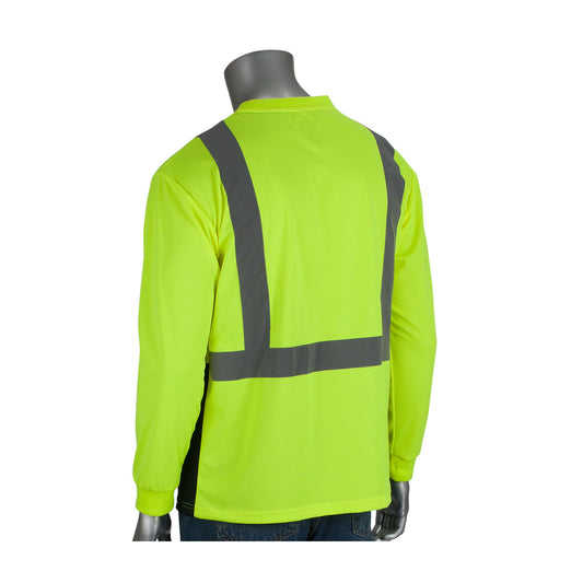 PIP 312-1350B Long Sleeve T-Shirt with 50+ UPF Sun Protection and Black Bottom Front, lime, back