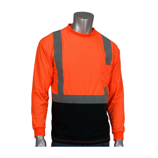PIP 312-1350B Long Sleeve T-Shirt with 50+ UPF Sun Protection and Black Bottom Front, orange, front