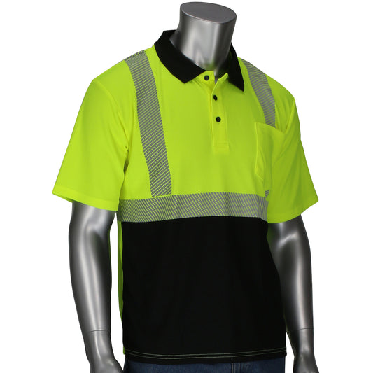 PIP 312-1610B Polo Shirt with Performance Moisture Control Fabric and Black Bottom Front, lime, front
