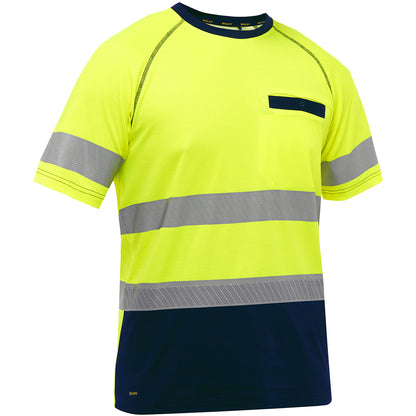 Bisley 312M1118T Class 2 Short Sleeve T-Shirt, Lime/Navy, front