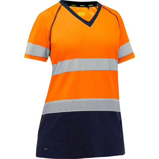 Bisley 312W1118T Women's Short Sleeve T-Shirt with Navy Bottom, orange/navy, front