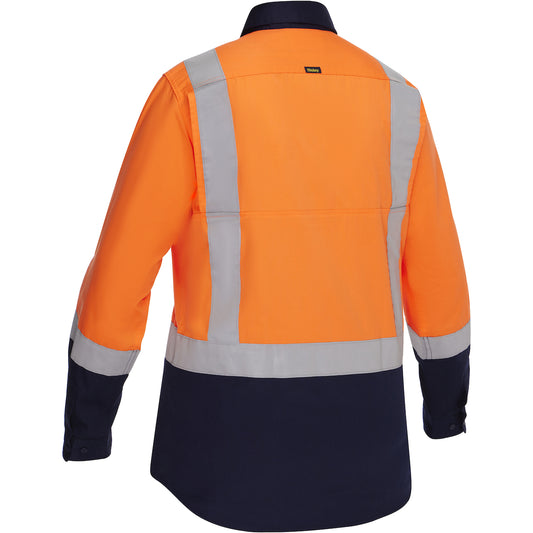 Bisley 312W6367H Women's Vented Long Sleeve Button Down - Industrial Wash Durable, orange/navy, back